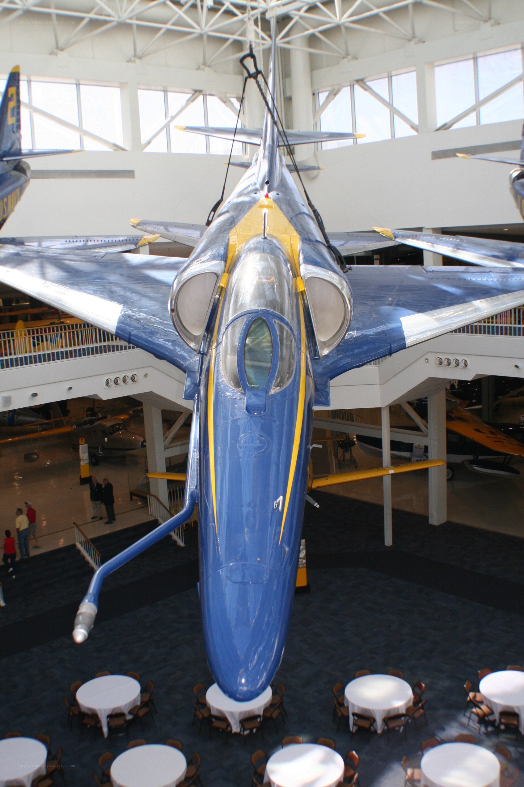 Blue and yellow jet on display