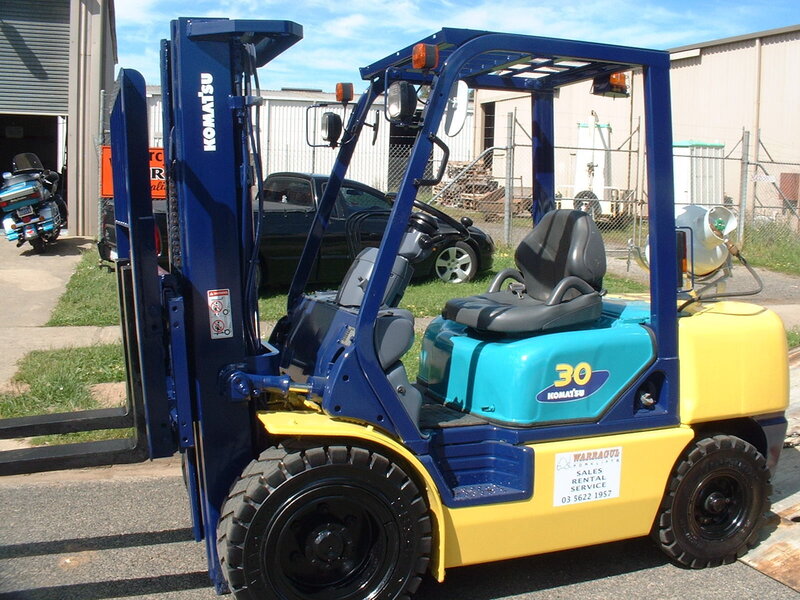 Blue and yellow Komatsu forklift
