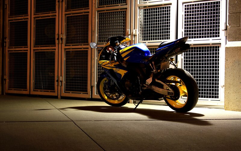 Blue and Yellow Motorcycle — Dramatic