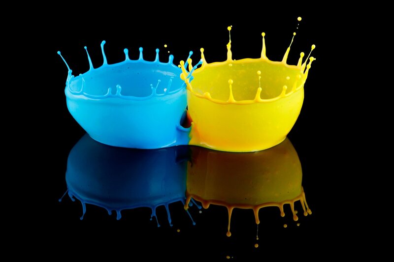 Blue and Yellow Paint Splashes — Dramatic
