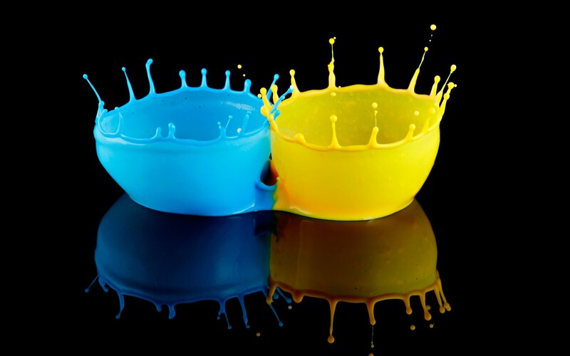 Blue and Yellow Paint Splashes