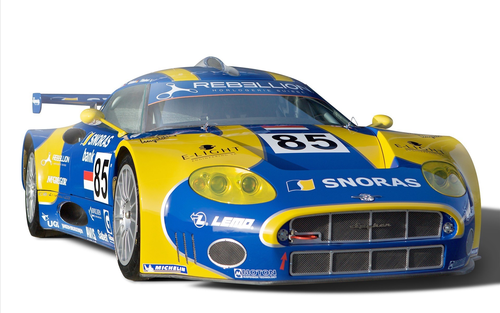 Blue and yellow race car