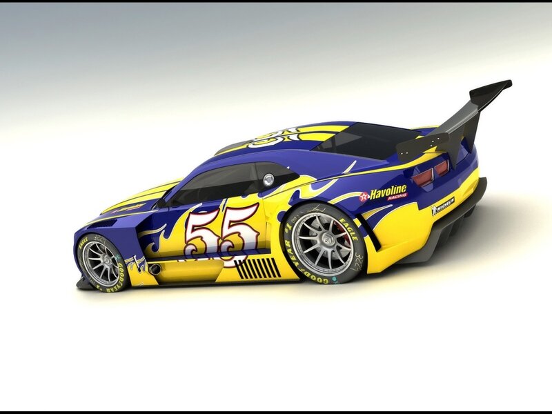 Blue and Yellow Race Car — Dynamic, 3d Render, Number 55, Flame Design
