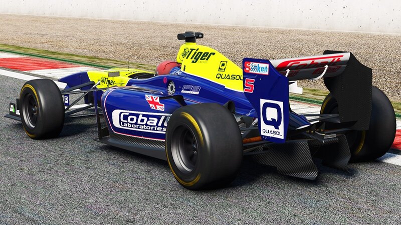 Blue and Yellow Race Car — Dynamic, 3d Render, Race Track, Tire