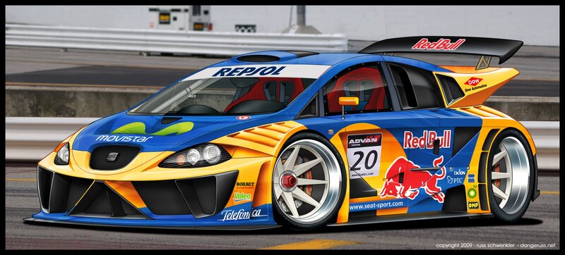 Blue and Yellow Race Car — Dynamic, Afternoon, Digital Art