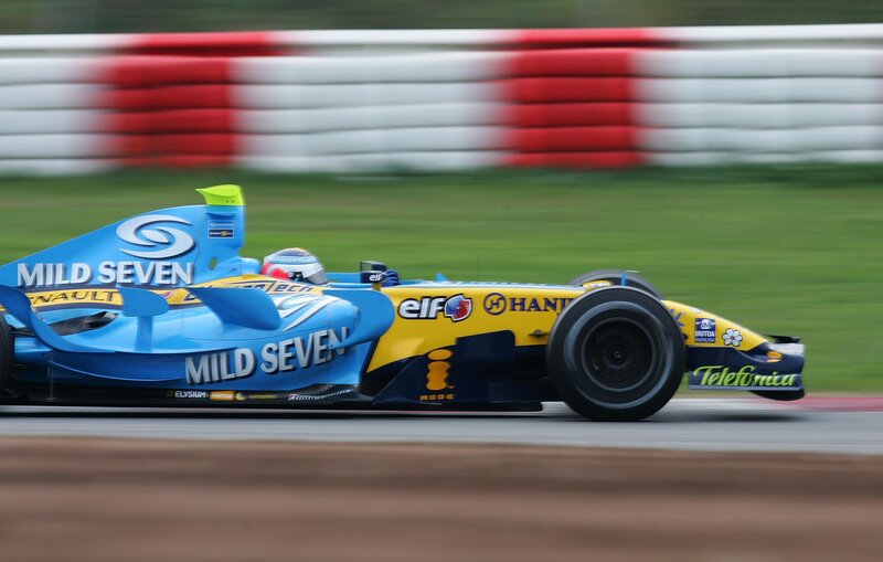 Blue and Yellow Race Car — Dynamic, Photograph
