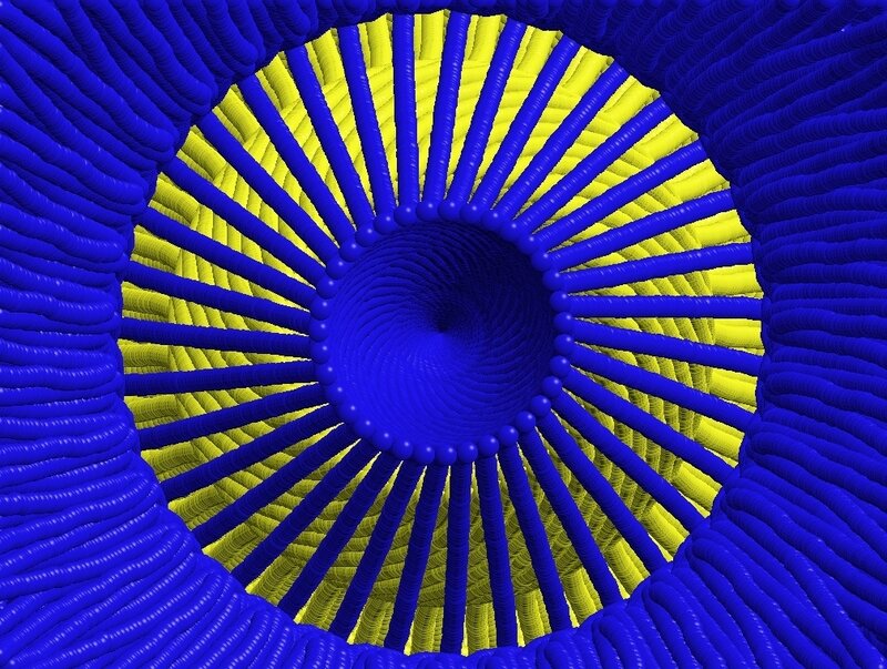 blue and yellow spiral tunnel