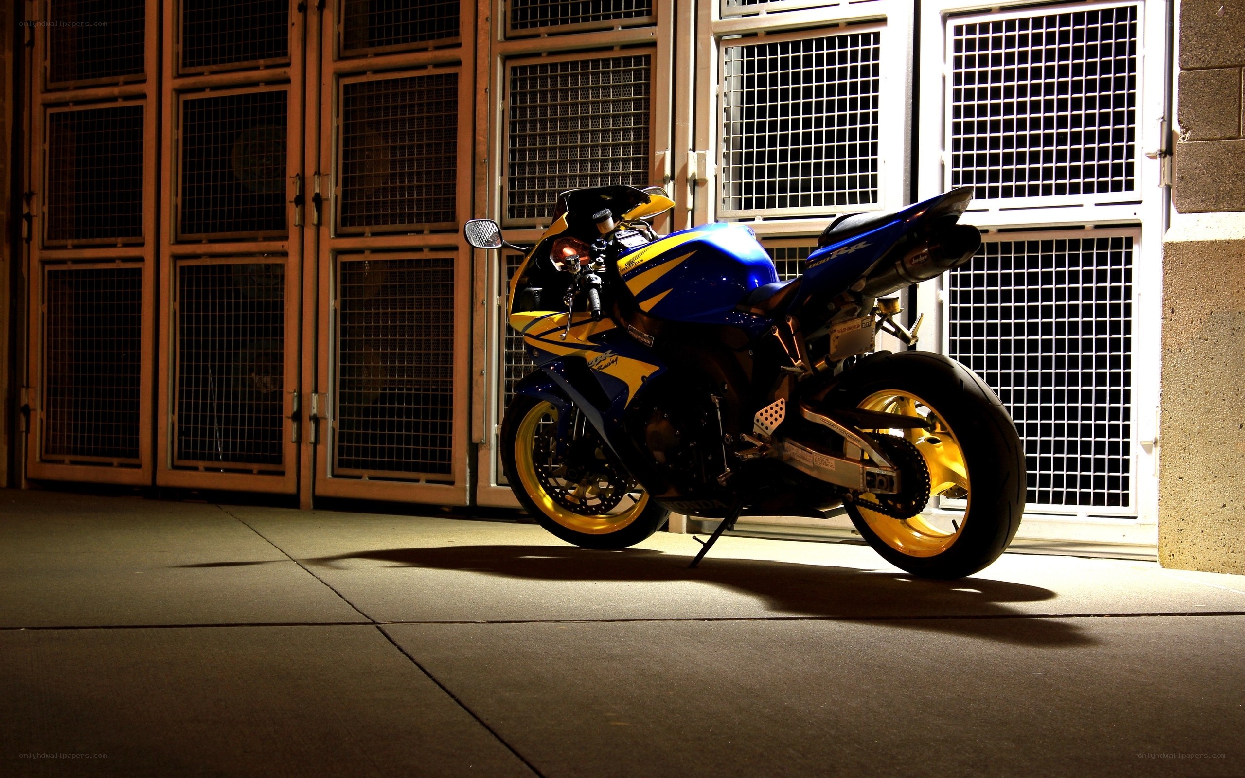 Blue and yellow sport motorcycle