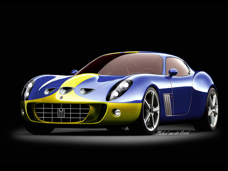 blue and yellow sports car