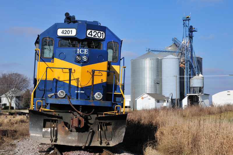 Blue and yellow train engine
