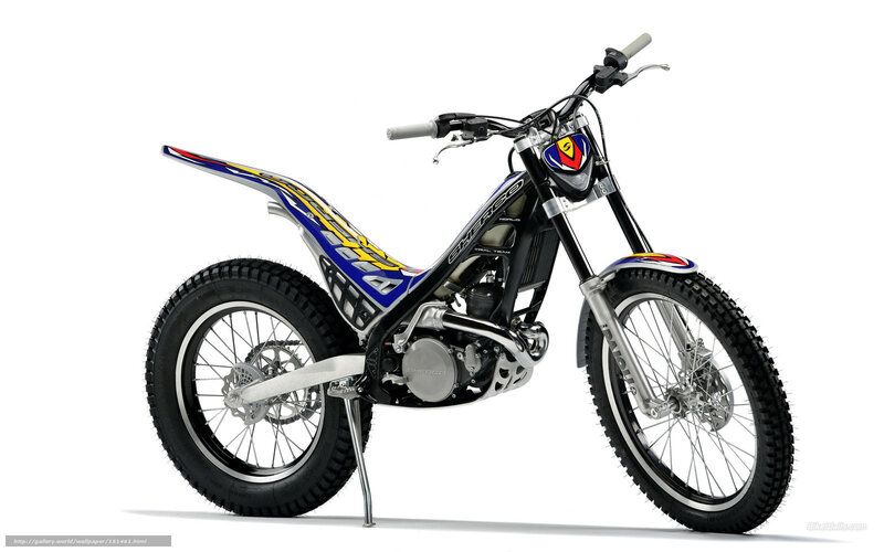 Blue and yellow trial motorcycle