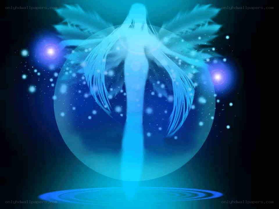 blue angel in a glowing sphere