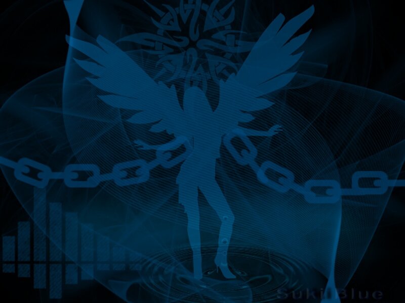 blue angel silhouette with chains