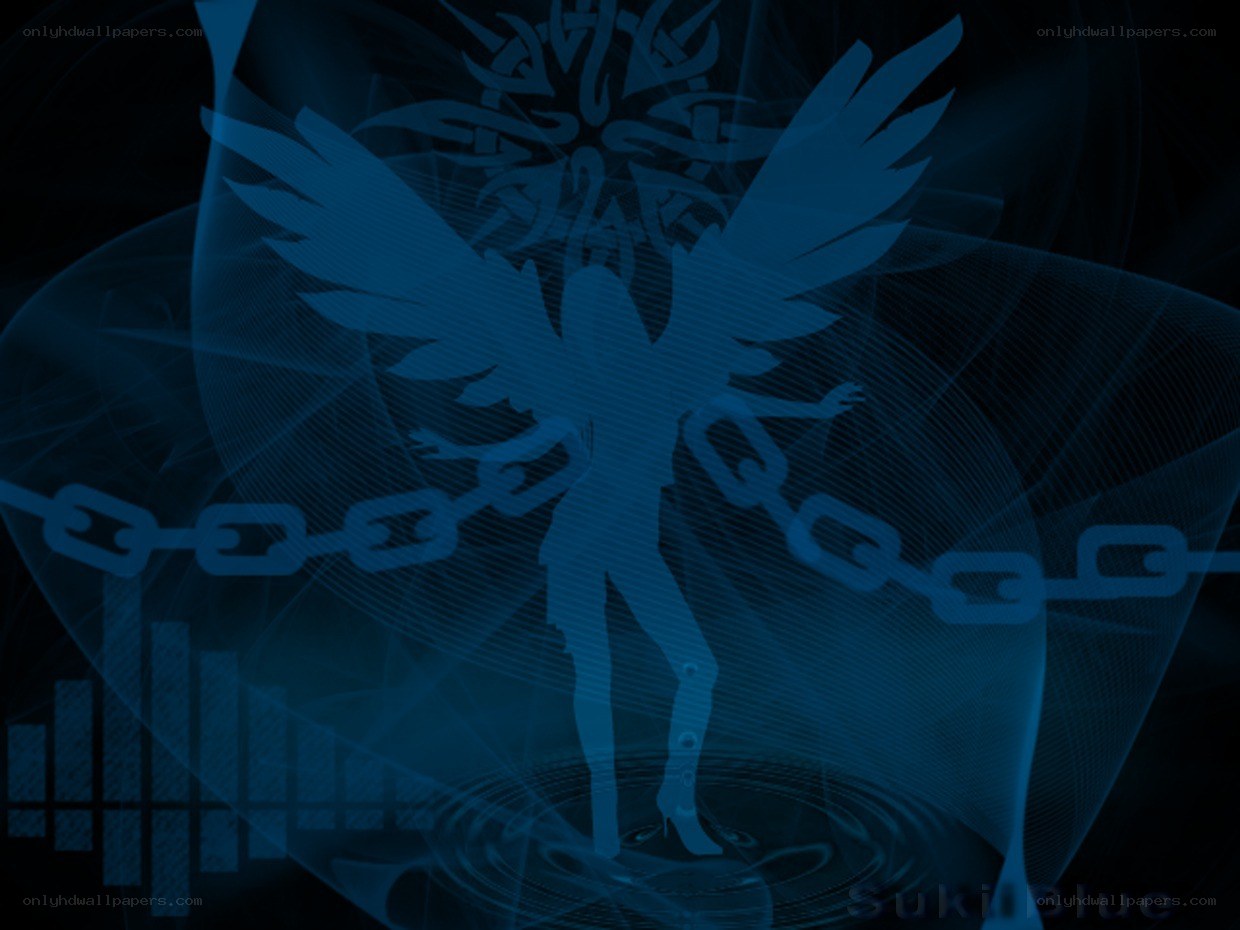 blue angel silhouette with chains