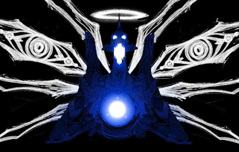 blue angel with glowing wings