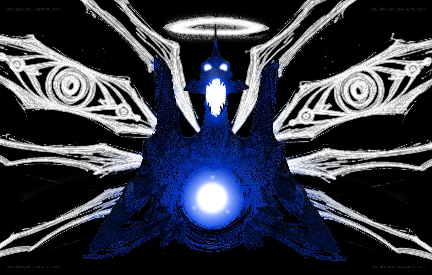 blue angel with glowing wings