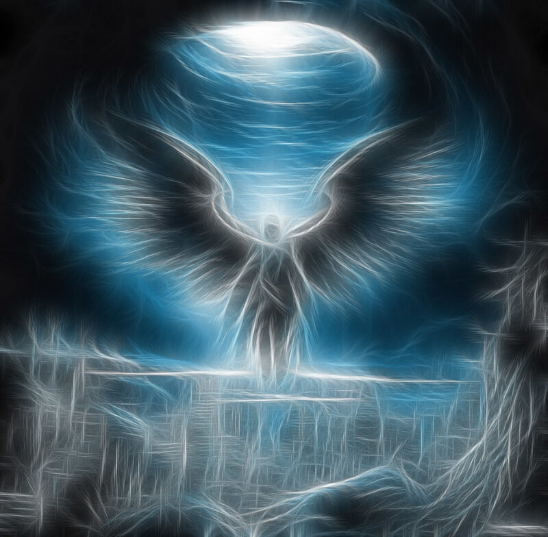 blue angel with glowing wings