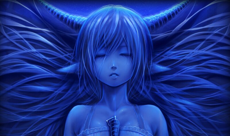 blue angel with horns