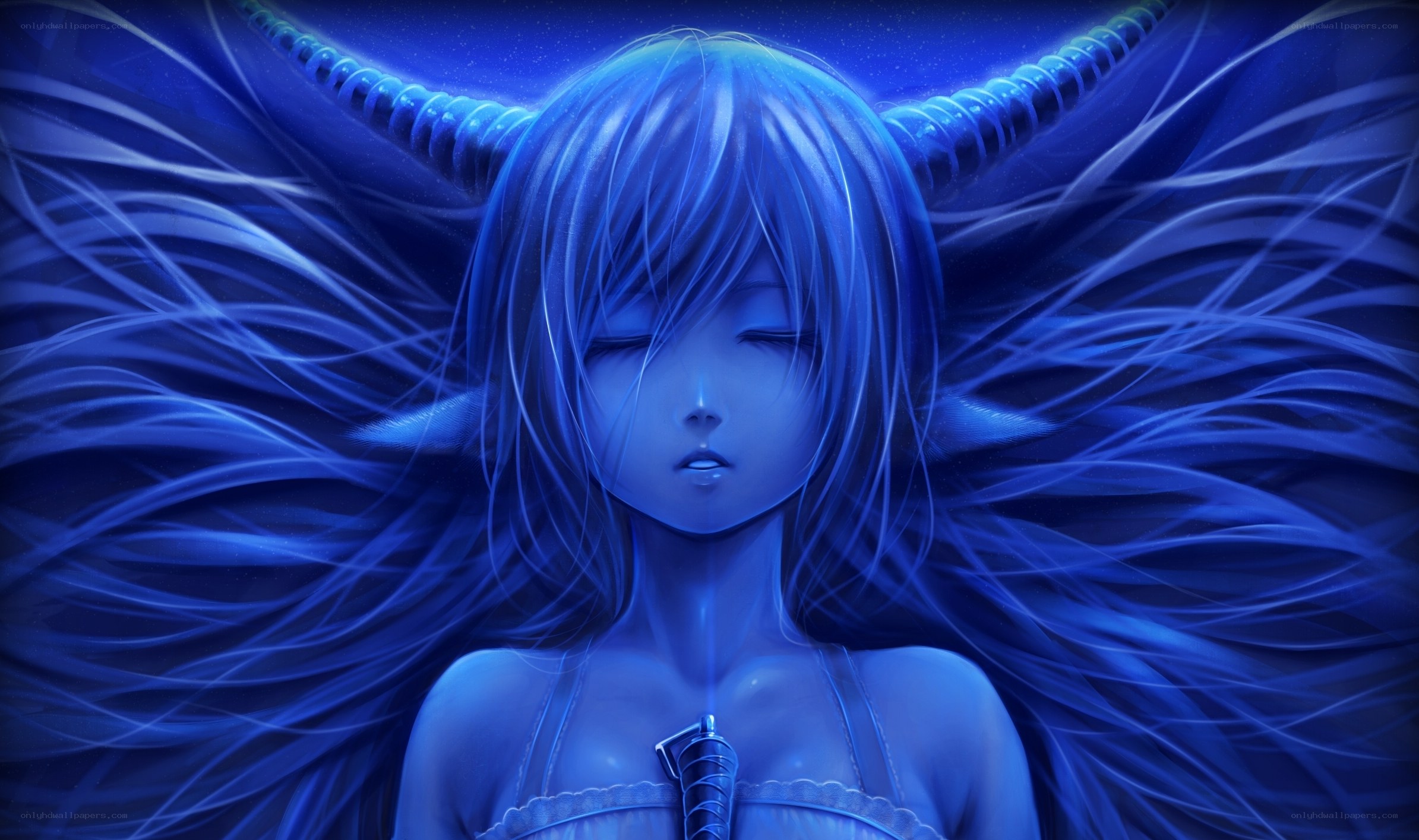 blue angel with horns