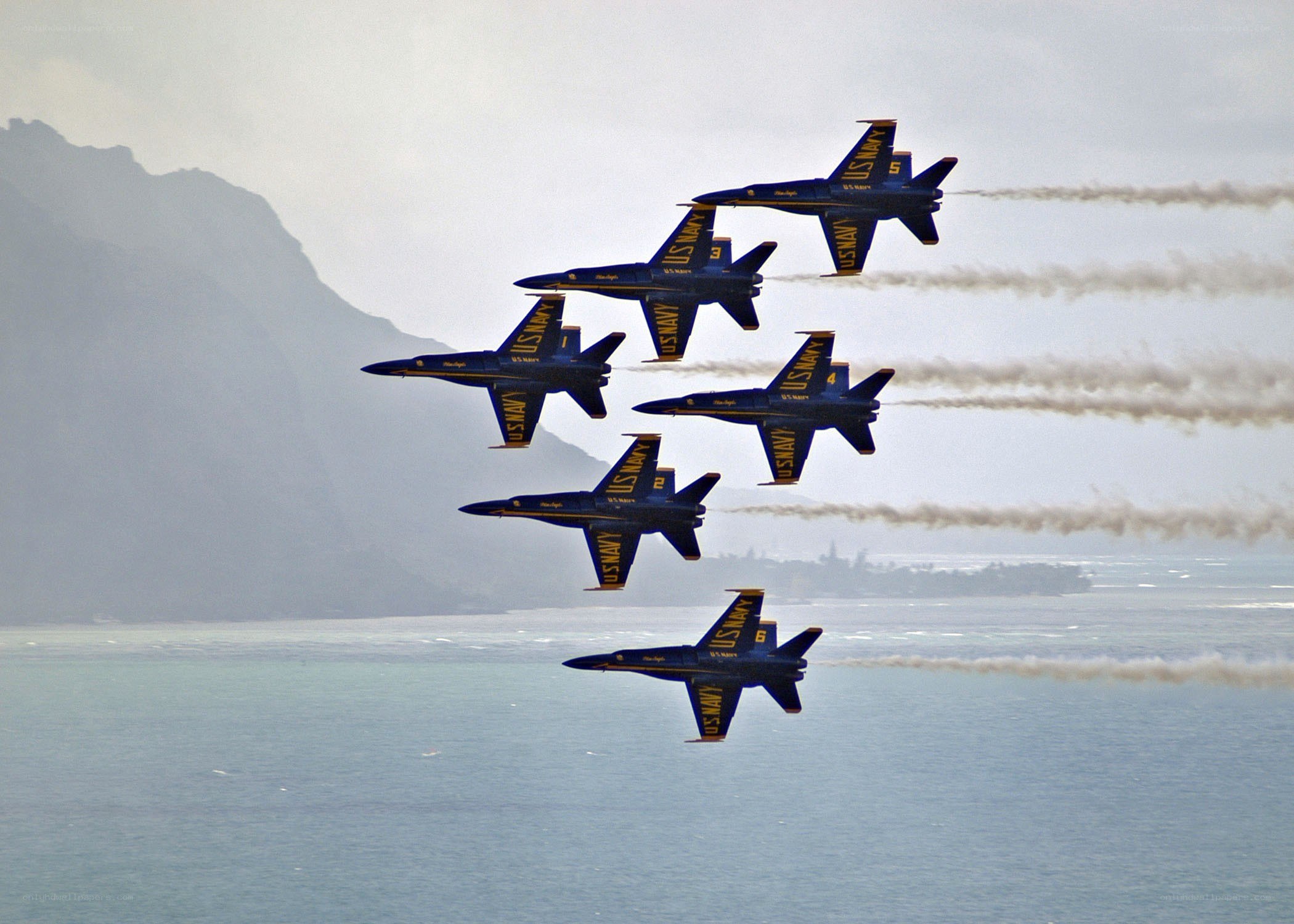 Blue Angels formation over water