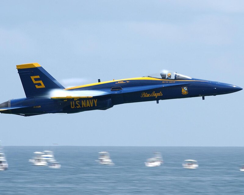 Blue Angels Jet — Dynamic, Afternoon, Photograph, Ocean
