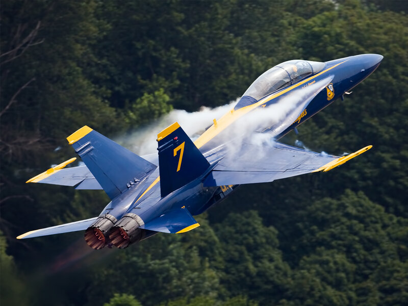 Blue Angels Jet — Dynamic, Afternoon, Photograph, Smoke