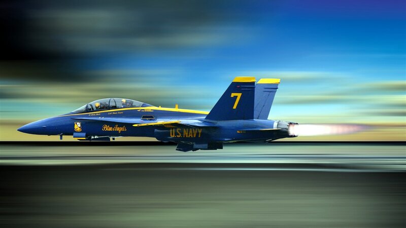 Blue Angels Jet — Dynamic, Sunset, Photograph