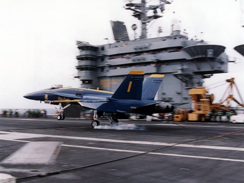 Blue Angels jet on aircraft carrier