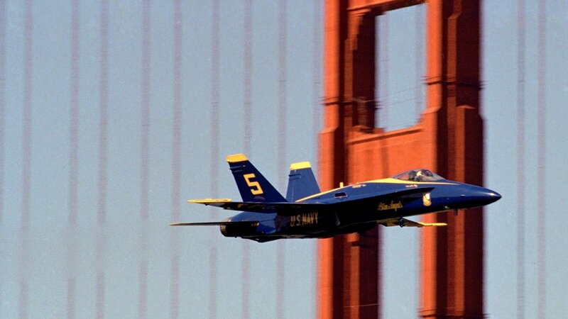 Blue Angels jet over Golden Gate Bridge