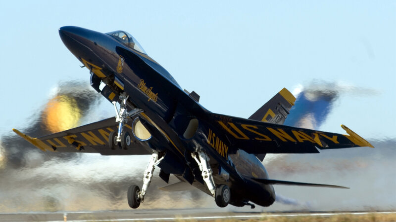 Blue Angels Jet Taking Off — Dynamic, Afternoon