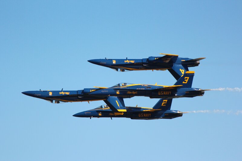 Blue Angels Jets in Formation — Dynamic, Afternoon, Photograph, Aircraft, Sky, Smoke