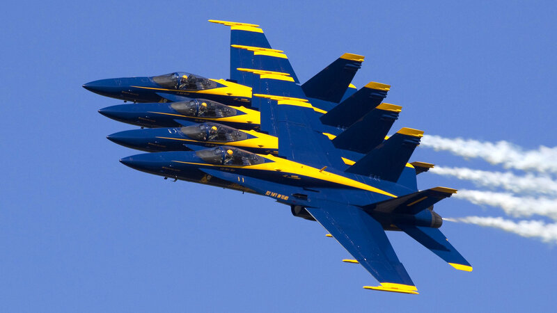 Blue Angels Jets in Formation — Dynamic, Afternoon, Photograph, Smoke Trails, Sky