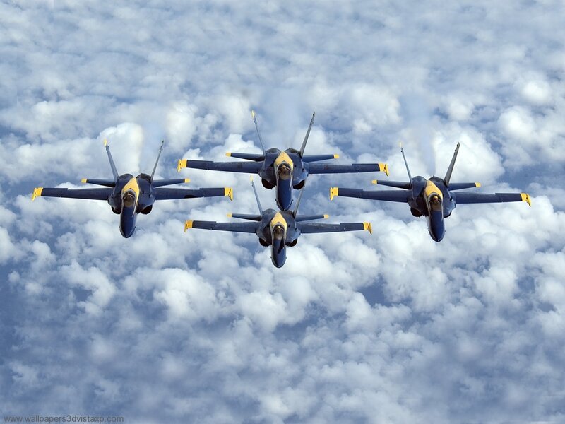Blue Angels Jets in Formation — Dynamic, Photograph, Aircraft, Clouds, White