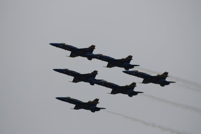 Blue Angels Jets in Formation — Dynamic, Photograph, Aircraft, Smoke Trails, Sky, Gray