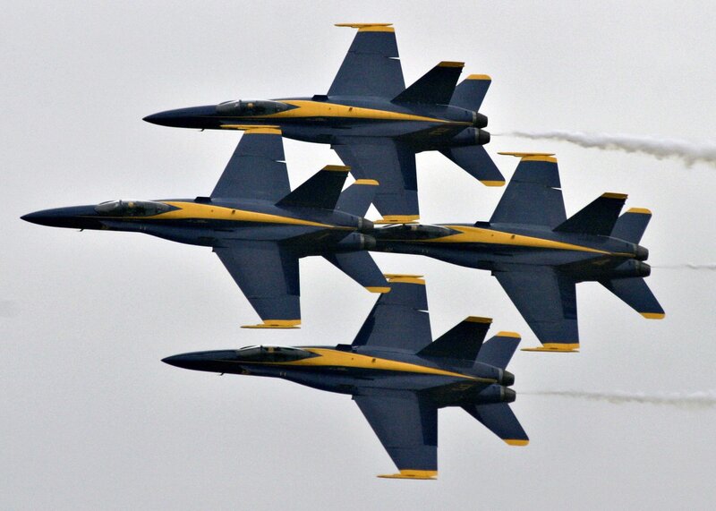 Blue Angels Jets in Formation — Dynamic, Photograph, Aircraft, Smoke Trails, Sky