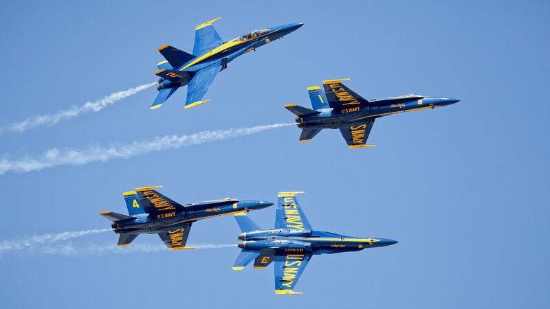 Blue Angels Jets in Formation — Dynamic, Yellow