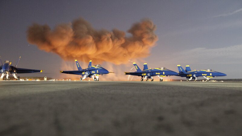 Blue Angels Jets on Tarmac — Dramatic
