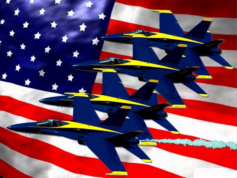 Blue Angels over American flag