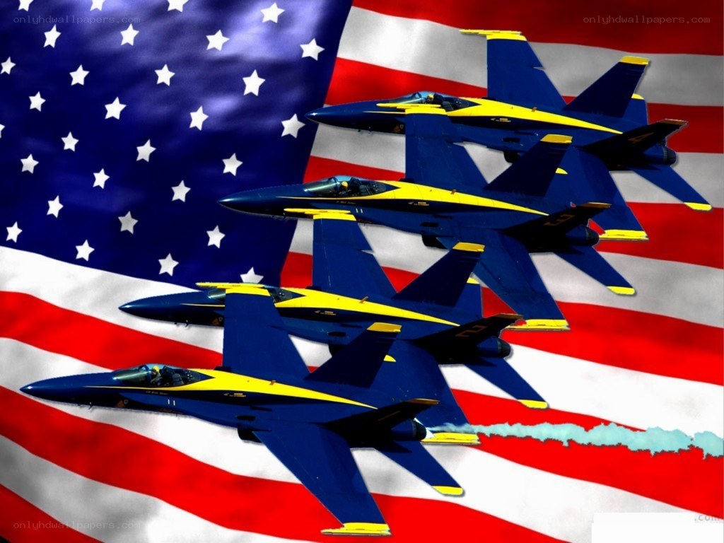 Blue Angels over American flag