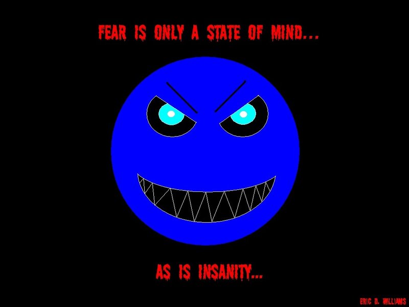 blue angry face with text