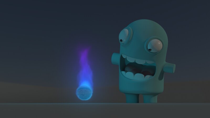 Blue Animated Character — Dark