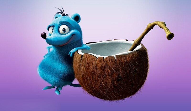 blue animated mouse with coconut