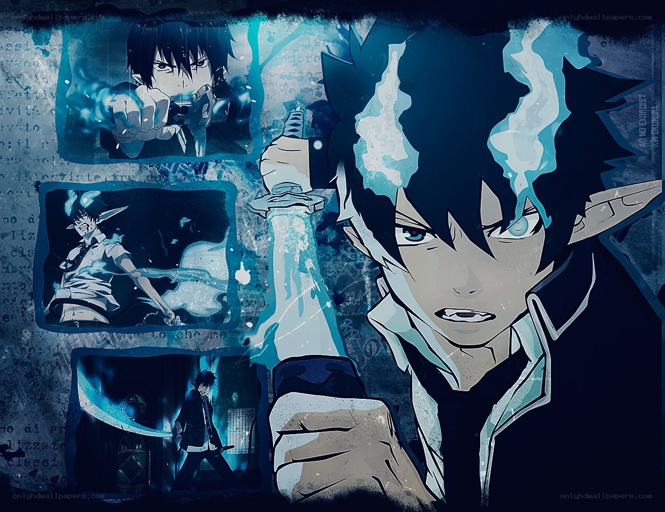 Blue anime character collage