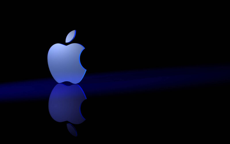 Blue Apple Logo — Black, Minimalist, 3d Render