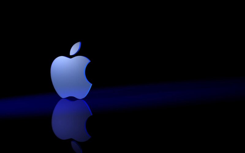 Blue Apple Logo — Minimalist, 3d Render, Reflection