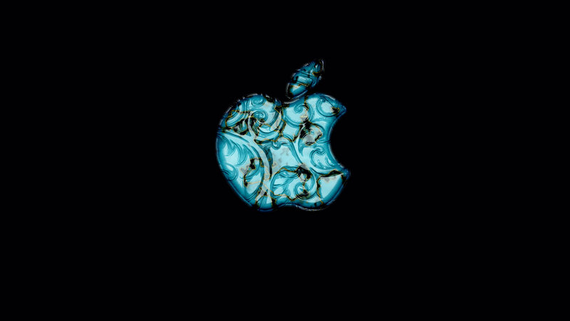 Blue Apple Logo — Minimalist, Digital Art, Black Background