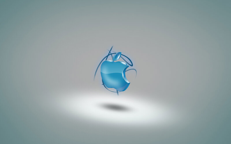 Blue Apple Logo — Minimalist, Digital Art, Leaf