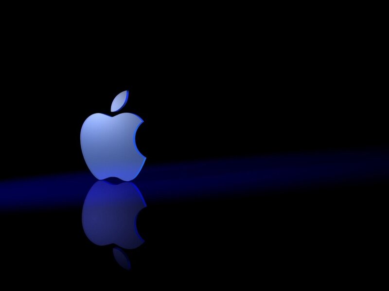 Blue Apple logo on black