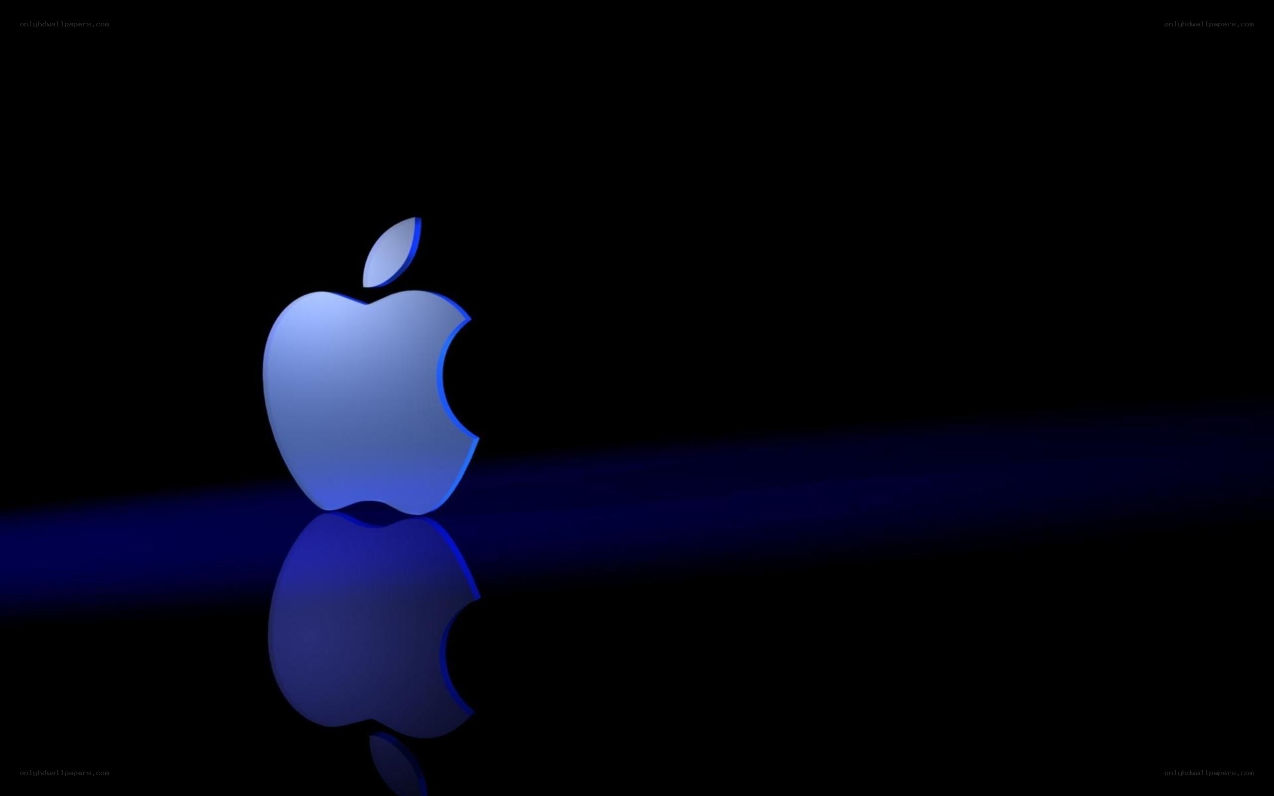 Blue Apple logo on black