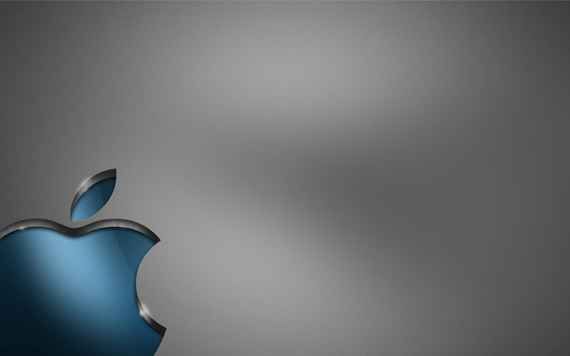 blue apple logo on gray